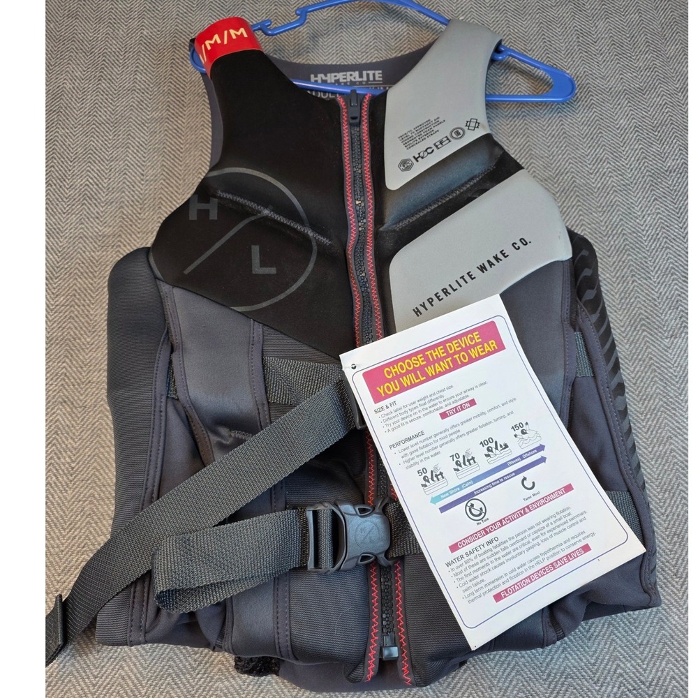 Hyperlite Wake Co Adult Medium Life Vest PFD Biolite Black Grey Model 3240 NEW